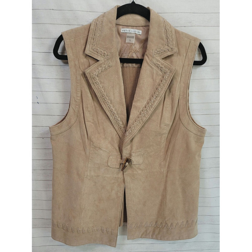 PETER NYGARD 100% SUEDE LEATHER CAMEL TAN VEST, SZ LARGE